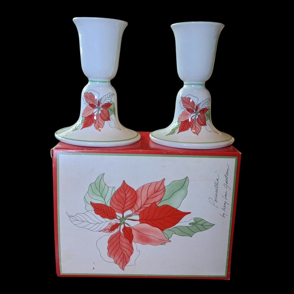 Block Bernarda Portugal Candlesticks Poinsetta by Mary Lou Goertzen